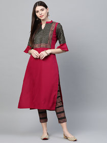 Ziyaa Women's Dark Pink Colour Foil Print Straight Crepe Kurta