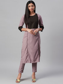Ziyaa Women's Light Purple Crepe Foil Printed Straight Kurta