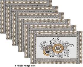 Sun Multiple 6pcs Table Mats Black Flower Design Transparent Matte  Glossy Reversible Mats - (Black Gold Flowers)