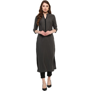 Ziyaa Women's Grey Colour 3/4Th Sleeve Crepe Straight Kurta