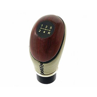 Autoaccessoriesdeal2018 Gear Knob in Biege Universal Faux Leather and Wooden Finish