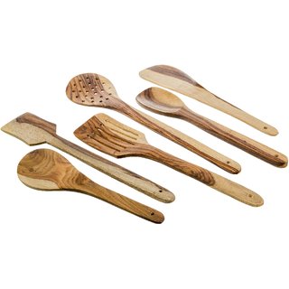                       Handcrafted Wooden Serving Spoon Light Brown pack of 6                                              