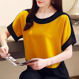                       Vivient Women's Rayon Half Sleeve Mustard Top                                              