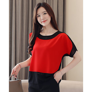                       Vivient Women's Rayon Half Sleeve Red Top                                              