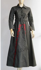 La Kasha women Jacket abaya in denim and intricate embroidery.