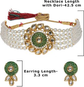 Aarable Grand Rajgharana Pearl Kundan Choker Necklace Set