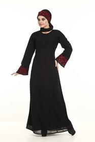 La Kasha Women Poly Georgette Black Hand Embroidered Abaya