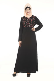 La Kasha Women Poly Crepe Floral Embroidered Front Abaya