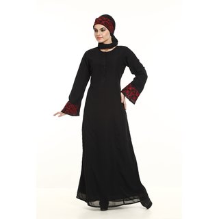 La Kasha Women Poly Georgette Black Hand Embroidered Abaya