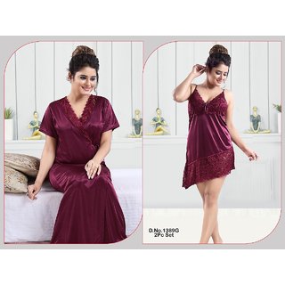                       Cherry Wine Night Set Womens 2pc Sleepwear set 1389G Babydoll  Over Coat Bridal Gift new bedroom daily Limited Edition                                              