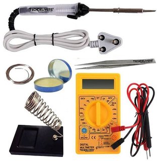 TECHDELIVERS Multimeter Kit with Solder Iron 25 watt, Stand, Soldering Wire, Paste,...