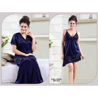                       Night Set Womens 2pc Sleepwear set 1389H Babydoll  Over Coat Bridal Gift new bedroom daily Limited Edition Navyblue                                              