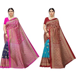                       SVB Sarees Pink And Red Colour Mysore Silk Saree Pack Of 2                                              