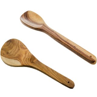                       Handcrafted Wooden Rice Spoon  Serving Spoon Light Brown pack of 2                                              