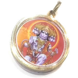                       Ashtadhatu Panchmukhi Hanuman Yantra Locket In Gold Plated For Protect You From Enemies And MakeYour Nights Fear Free                                              