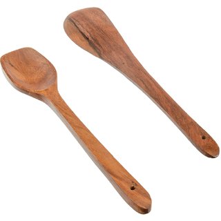                       Handcrafted Wooden Serving Spoon  Spatula Dark Brown pack of 2                                              