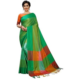                       SVB Saree Green Chanderi Saree With Tassels                                              