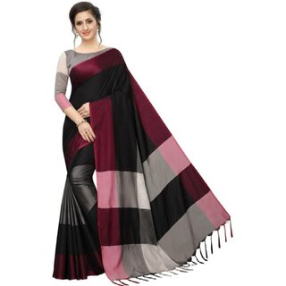                       SVB Saree Black Chanderi Saree With Tassels                                              
