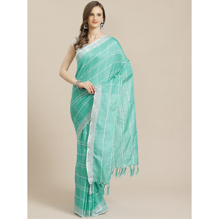                       SVB Saree Green Cotton Silk Saree With Tassels                                              