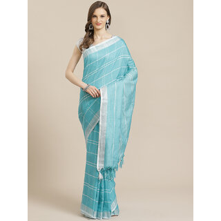                       SVB Saree Teal Cotton Silk Saree With Tassels                                              