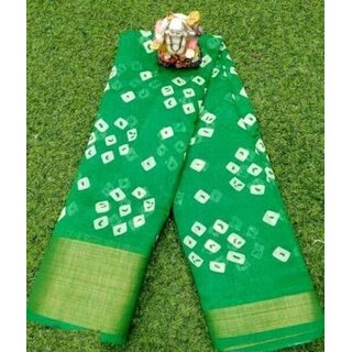 SVB Saree Green Colour Linen Bandhani Printed Saree