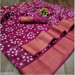                       SVB Saree Pink Linen Bandhani Saree                                              