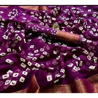                       SVB Saree Wine Colour Linen Bandhani Printed Saree                                              