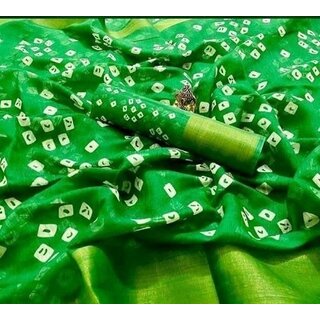                       SVB Saree Green Colour Linen Bandhani Printed Saree                                              