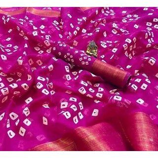                       SVB Saree Pink  Colour Linen Bandhani Printed Saree                                              