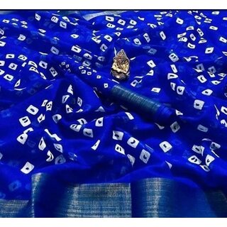                       SVB Saree Blue  Colour Linen Bandhani Printed Saree                                              