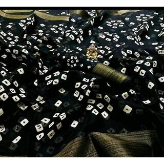 SVB Saree Black Colour Linen Bandhani Printed Saree