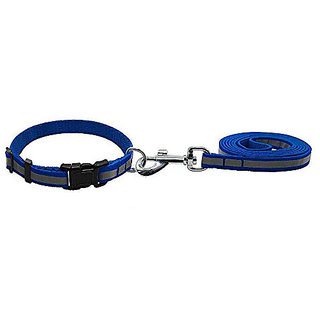                       Dog Wala Reflective Tape Nylon Collar with Leash Set for Puppies and Dogs (15mm, Blue)                                              
