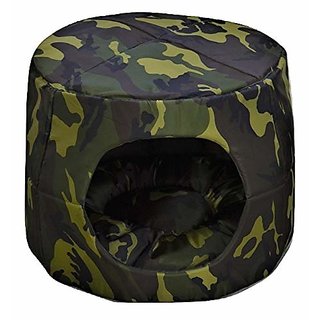 Dog Wala Velvet Fabric Round Hut  Bed For Puppies and Small Dogs Military