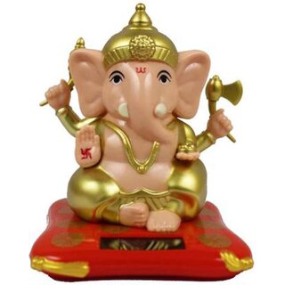                       KESAR ZEMS Solar Ganesha Statue- Arms Swing with Free Lamp Keychain (Solar) for Home and Office (9x9.5X 11 cm) Multicolo                                              
