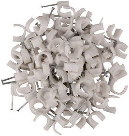 High Density PVC Long Durable Wire Fastener Circle Cable Clips 20mm with Metal Nail(Pack of 100)
