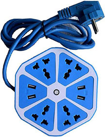 DSS Smart HEXAGON SHAPED POWER EXTENTION WITH 4 USB PORT  4 THREE PIN SOCKET WITH 10A CURRENT  1.3 M CORD (Multicolor)