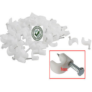 8mm White Clips Electrical Coaxial Cable Clips Pack of 100 Clips