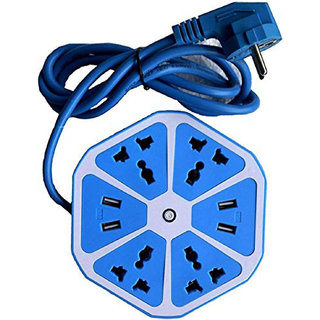 DSS Smart HEXAGON SHAPED POWER EXTENTION WITH 4 USB PORT  4 THREE PIN SOCKET WITH 10A CURRENT  1.3 M CORD (Multicolor)