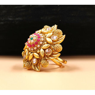 Neelam Rajwadi Look Gold Plated  Adjustable Finger Ring for Women & Girls