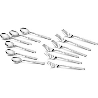 Homestory 12 Pcs Set of Stainless Steel Spoon and Fork