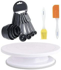 Kitchen4U - Cake Turntable,8Pcs Black Measuring Cups and Spoons, Silicone Spatula and Pastry Brush
