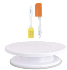 Kitchen4U - Combo of Cake Turntable Stand, Silicone Spatula and Pastry Brush Set