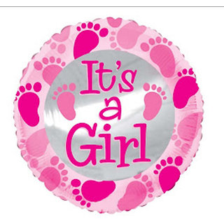                       Hippity Hop Baby Shower Its a Girl Printed Round Foil Balloon in Pink Feet printed 18 inch pack of 1 (Multicolor)                                              