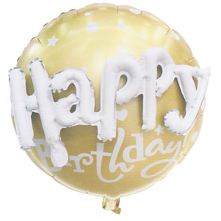                       Hippity Hop 3D Happy Birthday Printed on Gold Round shape Foil Balloon 26 inch For Decoration Pack of 1 (Multicolor)                                              