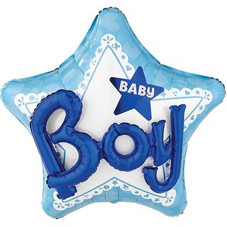                       Hippity Hop 3D Baby Boy Printed Star shape on Blue Decorative Star shape Foil Balloon 32 inch Pack of 1 (Multicolor)                                              