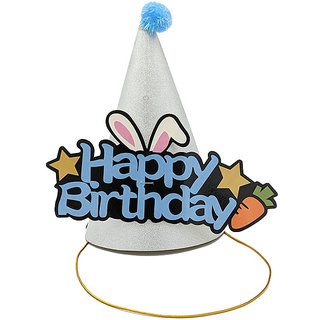 Hippity Hop 3D Birthday Hats Blue with Happy Birthday Cone Hats Art Craft Caps Party Hat pack of 2 (Multicolor)