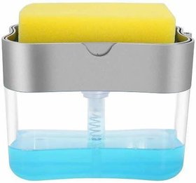 orsop 2 in 1 Soap Pump Plastic Dispenser and Sponge Holder for Kitchen Sink Dish Washing Soap Dispenser 380 ml