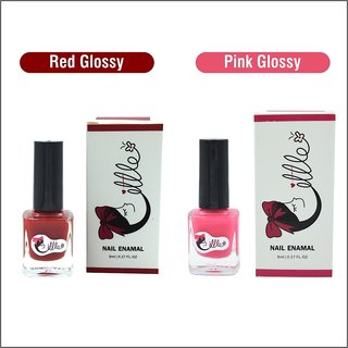                       LITTLE Nail Polish - Luxurious Collection of Red Glossy and Pink Glossy Nail Polish pack of 2 ,16 ml ,8 ml each                                              
