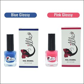 LITTLE Nail Polish - Luxurious Collection of Blue Glossy and Pink Glossy  Nail Polish pack of 2 ,16 ml ,8 ml each
