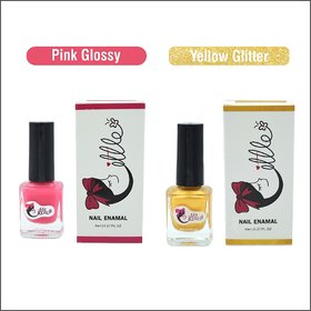 LITTLE Nail Polish - Luxurious Collection of Pink Glossy and Yellow Glitter Nail Polish pack of 2 ,16 ml ,8 ml each